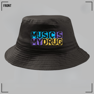 MUSIC IS MY DRUG (Blue) Black Bucket Hat Unisex