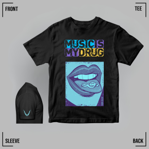 MUSIC IS MY DRUG (Blue) Black Tee Unisex