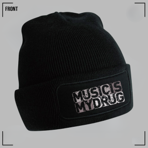 MUSIC IS MY DRUG (Sepia) Black Beanie Hat Unisex