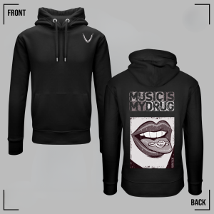 MUSIC IS MY DRUG (Sepia) Black Hoodie Unisex