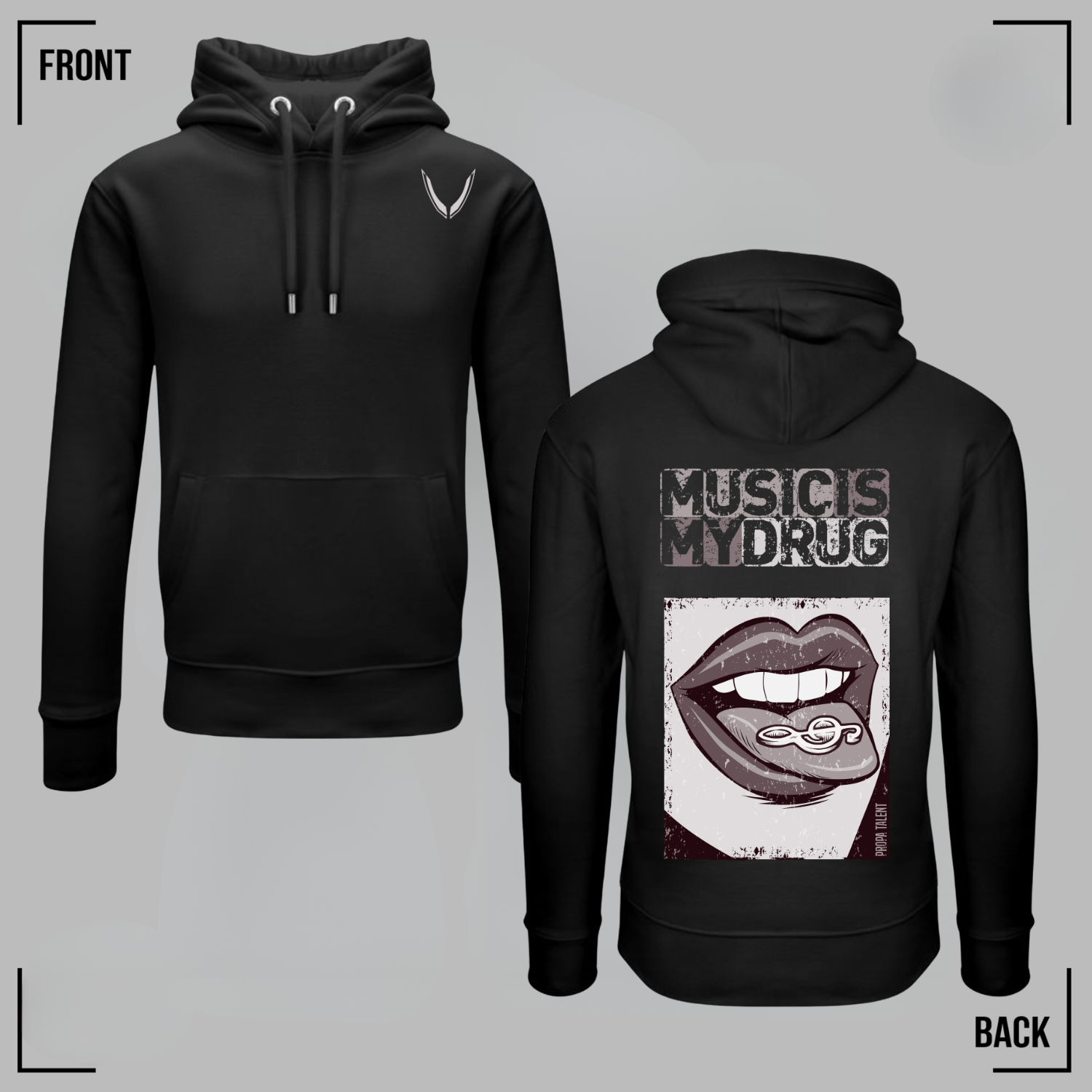 MUSIC IS MY DRUG (Sepia) Black Hoodie Unisex