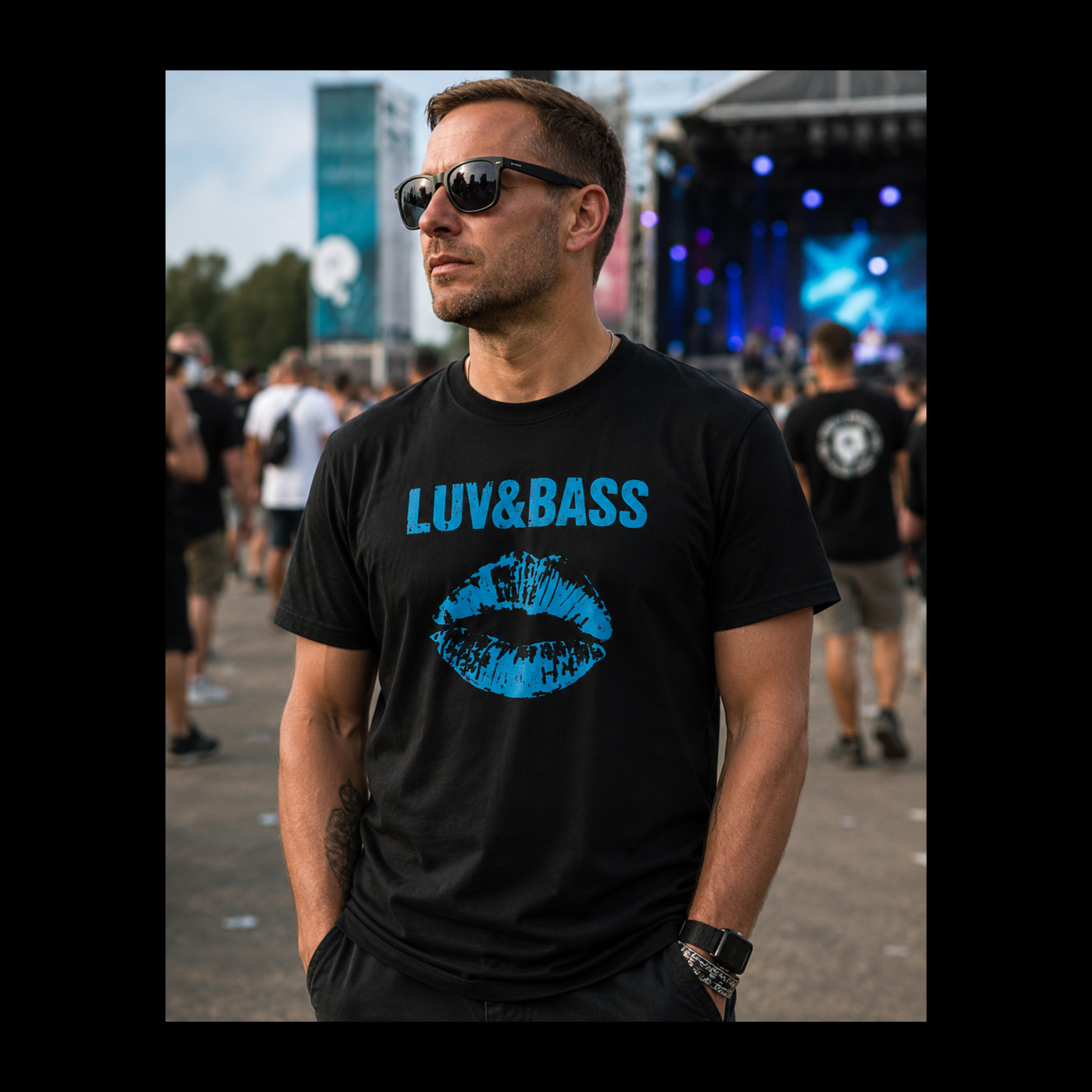 Luv&Bass (Blue on Black) Tee Unisex - Image 2